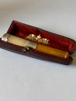 Victorian Sterling Amber Silver Cheroot Holder & Case Birmingham 1899