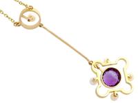 1.31ct Amethyst & Pearl, 15ct Yellow Gold Necklace - Antique c.1910 (5 of 9) 1.31ct Amethyst & Pearl, 15ct Yellow Gold Necklace - Antique c.1910 (5 of 9)