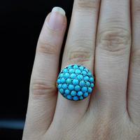 Antique Pavé Turquoise Bombé Cluster 9ct Gold & Silver Ring (5 of 8) Antique Pavé Turquoise Bombé Cluster 9ct Gold & Silver Ring (5 of 8)