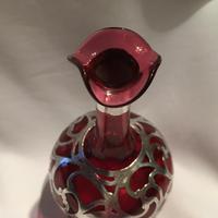 Beautiful Cranberry Glass & Silver Overlay Scent Bottle c.1900 (2 of 5) Beautiful Cranberry Glass & Silver Overlay Scent Bottle c.1900 (2 of 5)