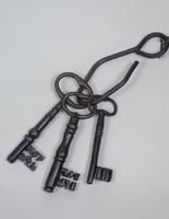 Massive Antique Iron Keys on Beaten Iron Hook Massive Antique Iron Keys on Beaten Iron Hook