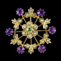 Antique Suffragette Floral Pendant 9ct Gold Amethyst Peridot Pearl c.1910 (3 of 6) Antique Suffragette Floral Pendant 9ct Gold Amethyst Peridot Pearl c.1910 (3 of 6)