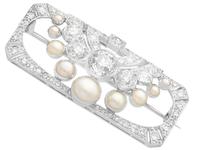 3.51ct Diamond & Pearl, Platinum Brooch - Art Deco c.1930 (3 of 9) 3.51ct Diamond & Pearl, Platinum Brooch - Art Deco c.1930 (3 of 9)