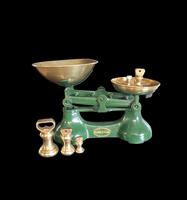 Cast Iron Scales with Original Brass Trays & Bell Weights