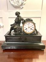 Antique Victorian French Quality Bronze and Marble Eight Day Mantle Clock by  P L Hausburg Paris
