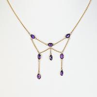 Edwardian 9ct Gold Amethyst Fringe Necklace Antique Swag Design C1910 Gift Boxed