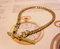 Pocket Watch Chain 12ct Gold Filled French Chevron Link 1920s Albert & T Bar