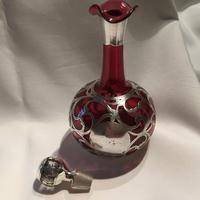 Beautiful Cranberry Glass & Silver Overlay Scent Bottle c.1900 (3 of 5) Beautiful Cranberry Glass & Silver Overlay Scent Bottle c.1900 (3 of 5)