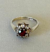 Vintage Silver Garnet & Diamond Paste Cluster Ring