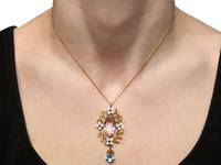 8.84ct Pink Topaz, 1.80ct Aquamarine, 0.10ct Ruby & Enamel, 15ct Yellow Gold Pendant - Antique c.1910 (8 of 9) 8.84ct Pink Topaz, 1.80ct Aquamarine, 0.10ct Ruby & Enamel, 15ct Yellow Gold Pendant - Antique c.1910 (8 of 9)