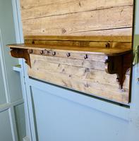 Long French Pine Wall Shelf with Blacksmith Made Hooks