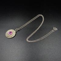 Antique Pink Paste Sterling Silver Round Halo Pendant Necklace (6 of 10) Antique Pink Paste Sterling Silver Round Halo Pendant Necklace (6 of 10)
