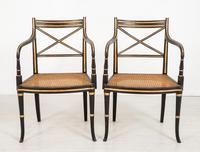 Pair of Regency Style Ebony & Gilt Open Armchairs (4 of 8) Pair of Regency Style Ebony & Gilt Open Armchairs (4 of 8)