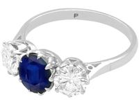 1.80ct Sapphire & 1.35ct Diamond, 18ct White Gold Trilogy Ring c.1935 (3 of 9) 1.80ct Sapphire & 1.35ct Diamond, 18ct White Gold Trilogy Ring c.1935 (3 of 9)