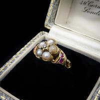 Antique Pearl Ruby & Diamond Cluster 18ct Gold Ring (3 of 9) Antique Pearl Ruby & Diamond Cluster 18ct Gold Ring (3 of 9)