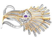 1.01ct Amethyst and 1.69ct Diamond, Platinum and 14ct Yellow Gold Brooch - Art Deco - Vintage Circa 1940 (5 of 9) 1.01ct Amethyst and 1.69ct Diamond, Platinum and 14ct Yellow Gold Brooch - Art Deco - Vintage Circa 1940 (5 of 9)