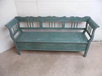Lovely Green & Blue 3 Seater Antique Pine Kitchen / Hall Box Settle / Bench (4 of 10) Lovely Green & Blue 3 Seater Antique Pine Kitchen / Hall Box Settle / Bench (4 of 10)