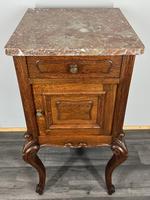 Antique French Oak Bedside Table Marble Top Cupboard Cabinet Nightstand LOT 3933