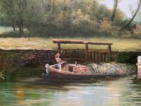 Superb Large Vintage Gilt-Framed Landscape Oil Painting of Barge on the Canal (7 of 13) Superb Large Vintage Gilt-Framed Landscape Oil Painting of Barge on the Canal (7 of 13)