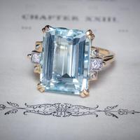 Vintage Aquamarine Diamond Ring 14ct Gold 12ct Emerald Cut Aqua (2 of 8) Vintage Aquamarine Diamond Ring 14ct Gold 12ct Emerald Cut Aqua (2 of 8)