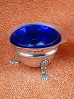 Pair of Sterling Silver Hallmarked Salt Cellar Pot with Blue Glass Liner (10 of 10) Pair of Sterling Silver Hallmarked Salt Cellar Pot with Blue Glass Liner (10 of 10)