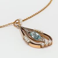 Antique Edwardian Aquamarine Pearl & Diamond Pendant c.1910 (3 of 6) Antique Edwardian Aquamarine Pearl & Diamond Pendant c.1910 (3 of 6)