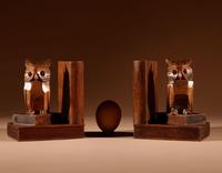 Black Forest Amusing Pair Of Owl Carved Bookends Circa 1900-20