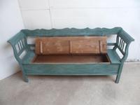 Lovely Green & Blue 3 Seater Antique Pine Kitchen / Hall Box Settle / Bench (10 of 10) Lovely Green & Blue 3 Seater Antique Pine Kitchen / Hall Box Settle / Bench (10 of 10)