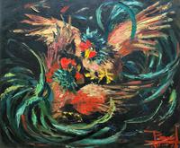 Stunning Original 1970s Vintage Abstract Acrylic Painting Cocks Fighting - Game (2 of 15) Stunning Original 1970s Vintage Abstract Acrylic Painting Cocks Fighting - Game (2 of 15)
