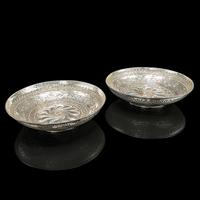 Pair of Antique Presentation Serving Dishes, Indian Silver Plate Bowl c.1850