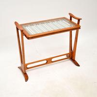 Vintage French Cherrywood Glass Top Side Table