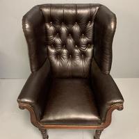 Large Regency buttoned leather wing armchair (4 of 11) Large Regency buttoned leather wing armchair (4 of 11)