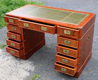1960s Yew Wood Pedestal Desk with Green Leather Top- Military Style (2 of 5) 1960s Yew Wood Pedestal Desk with Green Leather Top- Military Style (2 of 5)