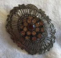 Beautiful Vintage Fine Silver Filigree & Amber Crystal Brooch