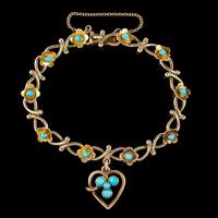 Antique Victorian Turquoise Heart Forget Me Not Bracelet 9ct Gold With Box c 1880 (7 of 9) Antique Victorian Turquoise Heart Forget Me Not Bracelet 9ct Gold With Box c 1880 (7 of 9)