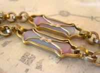 Art Nouveau Pocket Watch Chain 1900 Brass Albert with Pink & Blue Glass Panels (6 of 12) Art Nouveau Pocket Watch Chain 1900 Brass Albert with Pink & Blue Glass Panels (6 of 12)