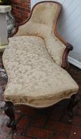 1900's Well Carved Walnut Chaise with Back in Beige. (2 of 4) 1900's Well Carved Walnut Chaise with Back in Beige. (2 of 4)