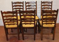 1900's Set of 6 Oak Ladder Back Dining Chairs. Rush Seats (4 of 4) 1900's Set of 6 Oak Ladder Back Dining Chairs. Rush Seats (4 of 4)