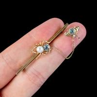 Antique Victorian Aquamarine Pearl Spider & Fly Brooch 9ct Gold c. 1900 (4 of 4) Antique Victorian Aquamarine Pearl Spider & Fly Brooch 9ct Gold c. 1900 (4 of 4)