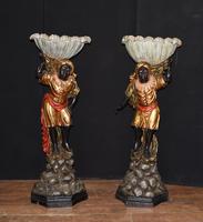 Pair of Venetian Blackamoor Figurines - Antique Clam Shell Planter Stands (2 of 11) Pair of Venetian Blackamoor Figurines - Antique Clam Shell Planter Stands (2 of 11)