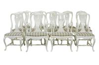 Set of 14 Lacquered Queen Anne Influenced Dining Chairs