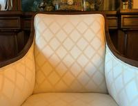 Exceptional Pair of Mahogany Inlaid Linen Silk Upholstered Bergere Armchairs (6 of 12) Exceptional Pair of Mahogany Inlaid Linen Silk Upholstered Bergere Armchairs (6 of 12)