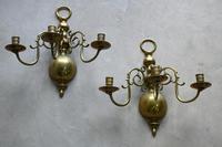 Pair of Dutch Style Brass 3 Branch Wall Candle Sconce (12 of 13) Pair of Dutch Style Brass 3 Branch Wall Candle Sconce (12 of 13)