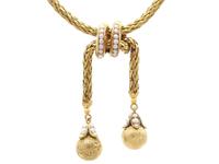 Antique Art Nouveau Style Seed Pearl & 18k Yellow Gold Woven Necklace c.1920