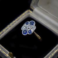 Antique Blue Sapphire and Old Cut Diamond Cluster 18ct 18K Yellow Gold and Platinum Ring (9 of 10) Antique Blue Sapphire and Old Cut Diamond Cluster 18ct 18K Yellow Gold and Platinum Ring (9 of 10)
