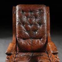 Substantial 19th Century Oak & Moroccan Leather Armchair (7 of 8) Substantial 19th Century Oak & Moroccan Leather Armchair (7 of 8)