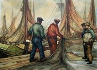 Cornish School - Large early 1900s Oil Painting of Fishermen Pulling in the Nets (3 of 14) Cornish School - Large early 1900s Oil Painting of Fishermen Pulling in the Nets (3 of 14)