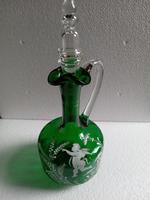 Mary Gregory Style Green Glass Decanter