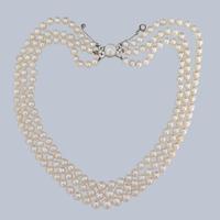 Exquisite 1920s Triple Strand Pearl Necklace – Natural Pearl & Diamond Clasp, Gemmological Report