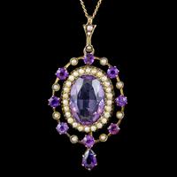 Antique Victorian Amethyst Pearl Pendant Necklace 9ct Gold 12ct Amethyst c.1900 (2 of 8) Antique Victorian Amethyst Pearl Pendant Necklace 9ct Gold 12ct Amethyst c.1900 (2 of 8)